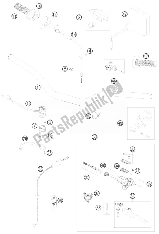 All parts for the Handlebar, Controls of the KTM 125 EXC Champion Edition Europe 2010