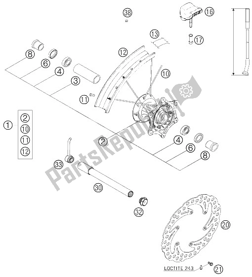 All parts for the Front Wheel of the KTM 250 EXC Factory Europe 2005