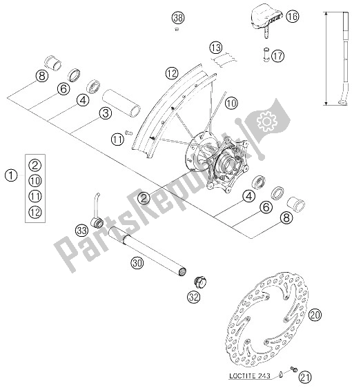 Toutes les pièces pour le Roue Avant du KTM 400 EXC Factory Europe 2005