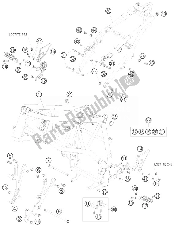 Tutte le parti per il Telaio del KTM 990 Super Duke R France 2010