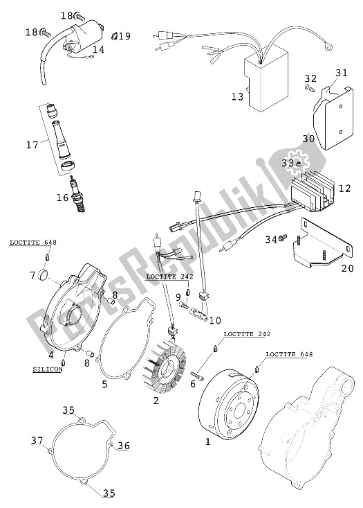 All parts for the Ignition System of the KTM 640 Adventure R Europe 2001