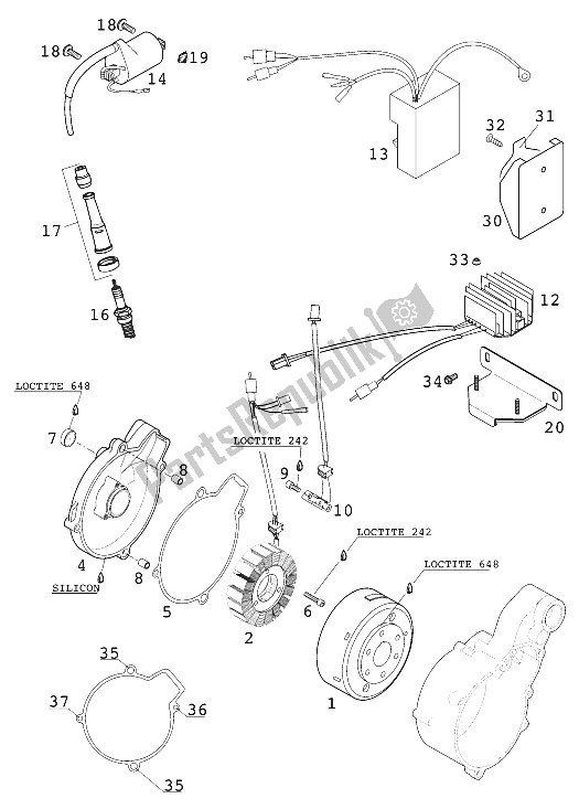 Todas as partes de Sistema De Ignição do KTM 640 Duke II Lime Australia 2001