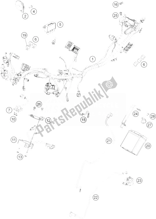 All parts for the Wiring Harness of the KTM 390 Duke White ABS BAJ DIR 13 Europe 2013