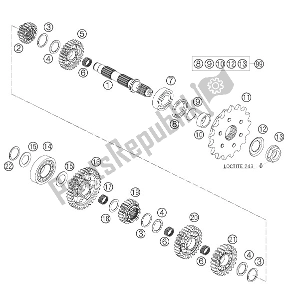 All parts for the Transmission Ii - Countershaft of the KTM 690 Supermoto Black USA 2007