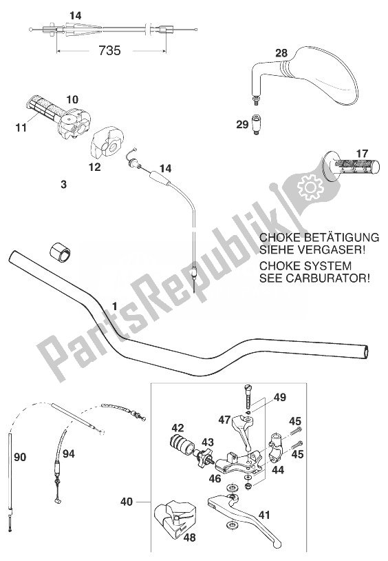 All parts for the Handle Bar - Controls 400/620 Sc ' of the KTM 400 SUP Comp 20 KW Europe 1999