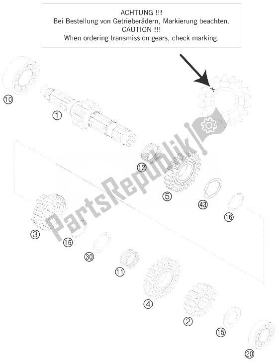 Toutes les pièces pour le Transmission I - Arbre Principal du KTM 250 EXC E Starter Europe 2010