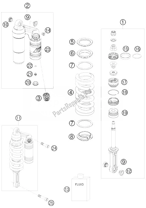 All parts for the Shock Absorber of the KTM 990 Super Duke Olive ME Australia United Kingdom 2010