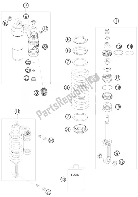 All parts for the Shock Absorber of the KTM 990 Super Duke Orange Australia United Kingdom 2010