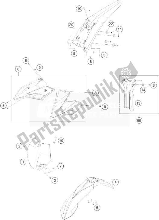 Todas las partes para Máscara, Guardabarros de KTM Freeride E SX Europe 0 2014