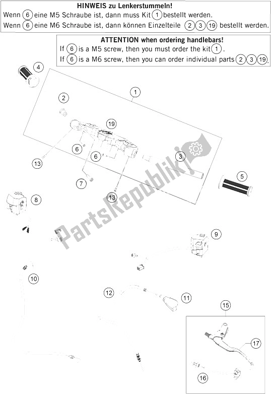 All parts for the Handlebar, Controls of the KTM RC 200 Black W O ABS CKD 15 Thailand 2015