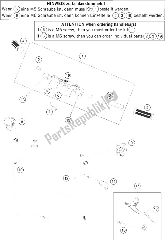 All parts for the Handlebar, Controls of the KTM RC 200 Black W O ABS CKD 16 Colombia 2015