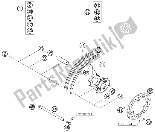 All parts for the Front Wheel 65 Sx 2002 of the KTM 65 SX Europe 2002