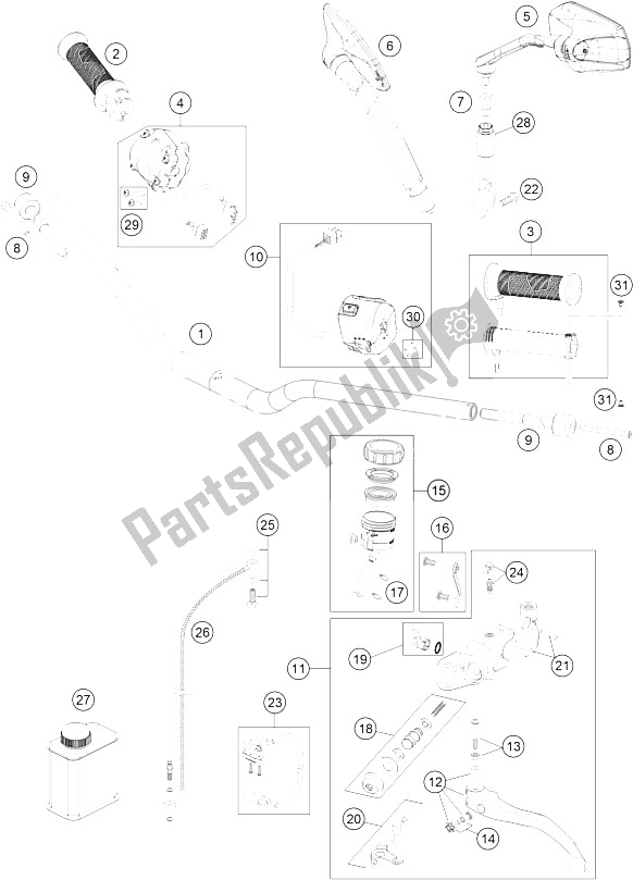 All parts for the Handlebar, Controls of the KTM 1290 Super Duke GT Grey ABS 16 Australia 2016