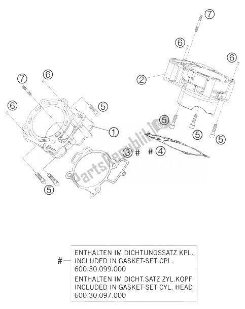 All parts for the Cylinder of the KTM 950 Supermoto Orange 07 Australia United Kingdom 2007