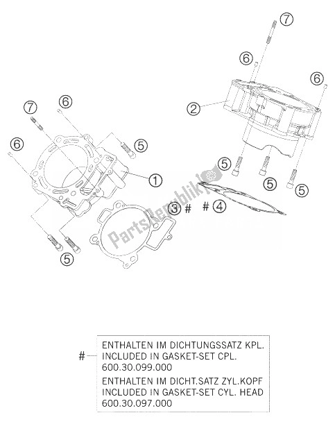 Tutte le parti per il Cilindro del KTM 950 Supermoto R Europe 2007