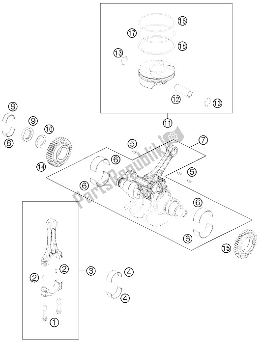 Toutes les pièces pour le Vilebrequin, Piston du KTM 1190 RC8 R Black Europe 2012