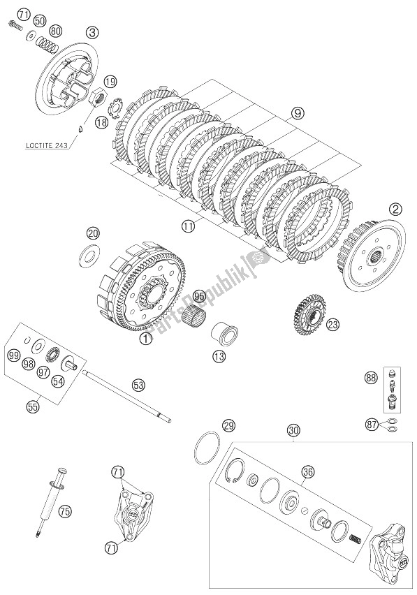 All parts for the Clutch of the KTM 450 SXS F Europe 2007