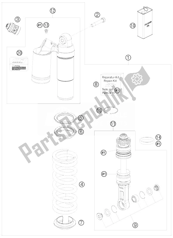 Toutes les pièces pour le Amortisseur du KTM 690 Duke Black Europe 2010