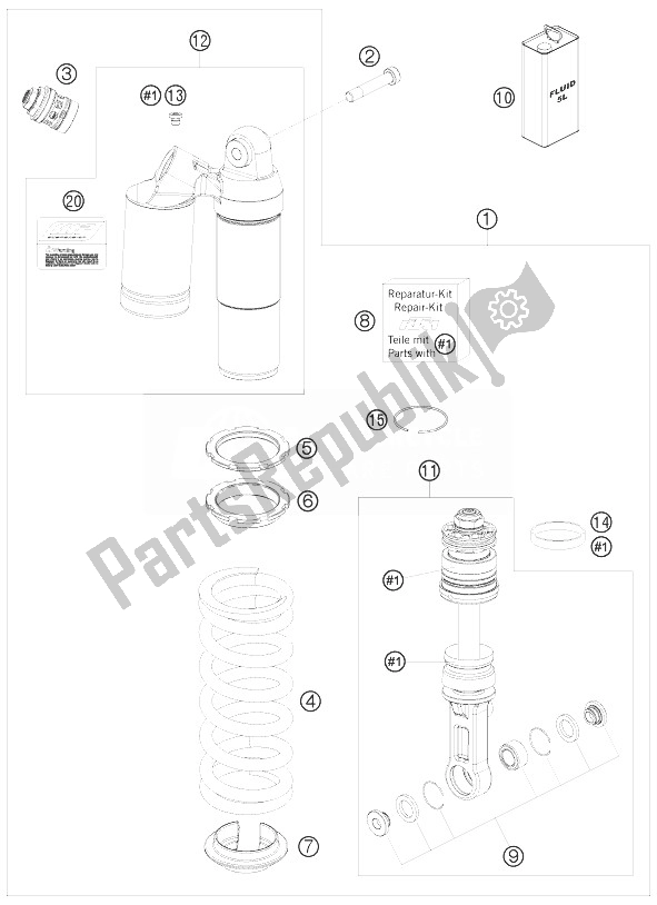 All parts for the Shock Absorber of the KTM 690 Duke R Europe 2010