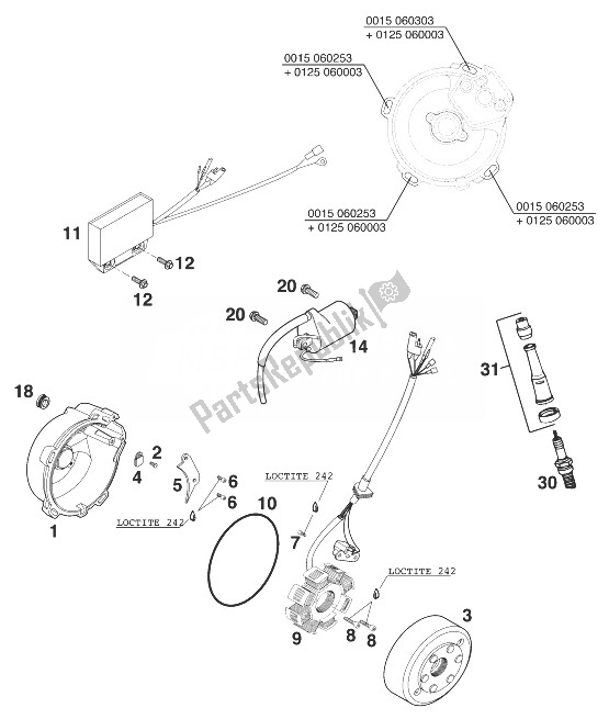 All parts for the Ignition System 4k3 Sc '99 of the KTM 400 SUP Comp 20 KW Europe 1999