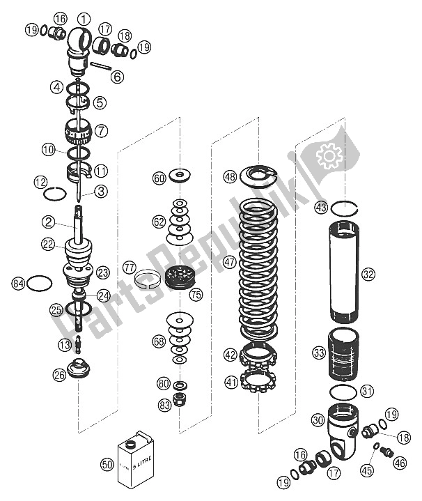 All parts for the Monoshock Disassembled of the KTM 50 SX Junior Europe 2006