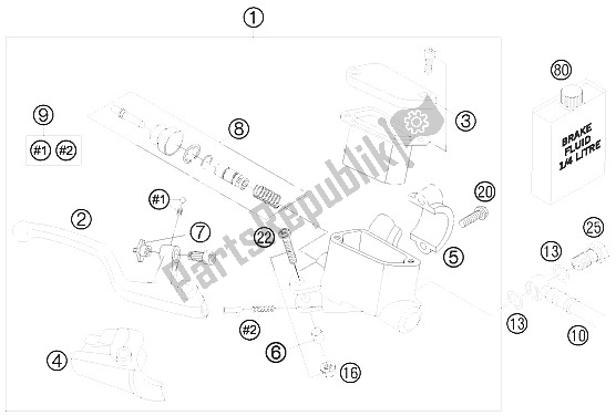 All parts for the Hand Brake Cylinder of the KTM 65 SX Europe 6001H6 2008