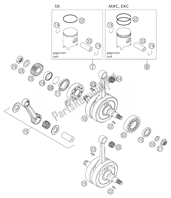 Todas las partes para Cigüeñal, Pistón 125/200 de KTM 125 EXC Europe 2003