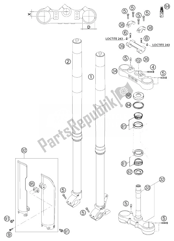 Alle onderdelen voor de Telescopische Vork Usd 48 125/200 van de KTM 125 SX Europe 2003