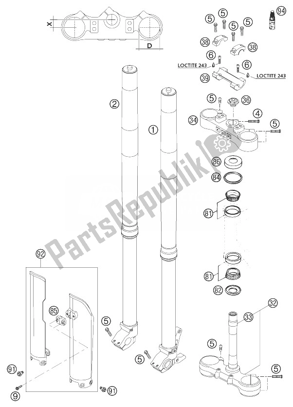 Tutte le parti per il Forcella Telescopica Usd 48 125/200 del KTM 200 EXC Australia 2003