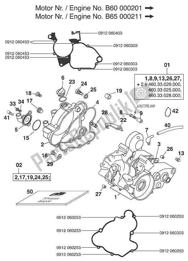 Tutte le parti per il Basamento 60 Ccm '99 del KTM 65 SX Europe 600115 2001