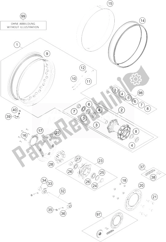 All parts for the Rear Wheel of the KTM 1190 Adventure ABS Orange Europe 2014