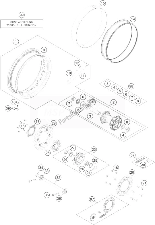 Toutes les pièces pour le Roue Arrière du KTM 1190 Adventure ABS Orange France 2014