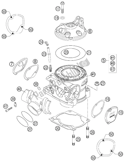 All parts for the Cylinder 250/300 of the KTM 250 EXC USA 2005