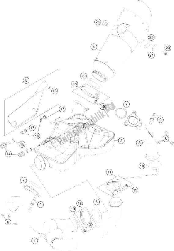 All parts for the Exhaust System of the KTM 1290 Superduke R Orange ABS 16 Europe 2016