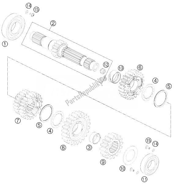 All parts for the Transmission I - Main Shaft of the KTM 690 Duke Black ABS Australia 2013