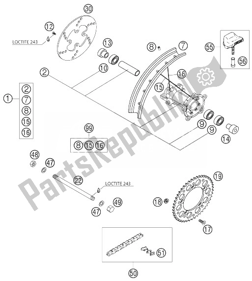 Tutte le parti per il Ruota Posteriore 65 Sx del KTM 65 SX Europe 2003