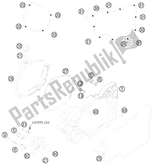All parts for the Clutch Cover of the KTM 200 EXC Australia 2008