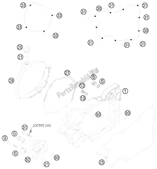 All parts for the Clutch Cover of the KTM 200 EXC Europe 2008
