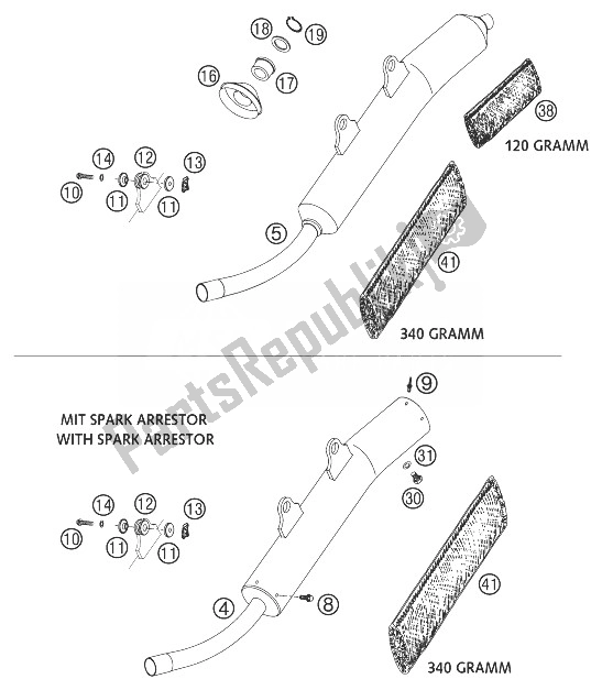 All parts for the Silencer 250/300 of the KTM 300 MXC USA 2003