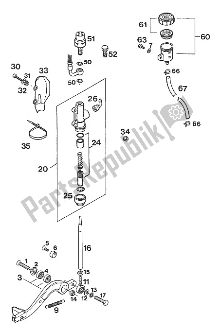 All parts for the Rear Brake Control Lc4'93 of the KTM 620 SX WP Europe 1994