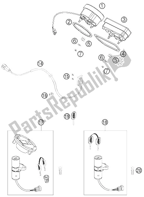 All parts for the Instruments / Lock System of the KTM 990 Superduke Black Australia United Kingdom 2006