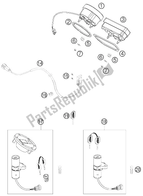 All parts for the Instruments / Lock System of the KTM 990 Superduke Orange Europe 2006