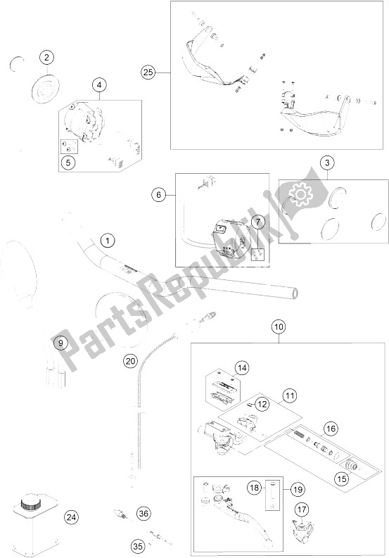 All parts for the Handlebar, Controls of the KTM 1050 Adventure ABS Europe 2016