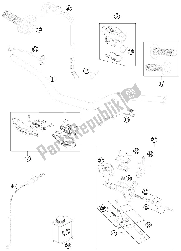 All parts for the Handlebar, Controls of the KTM 250 XCF W USA 2012