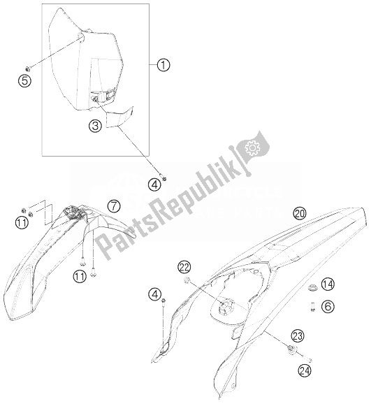 All parts for the Mask, Fenders of the KTM 150 SX USA 2014