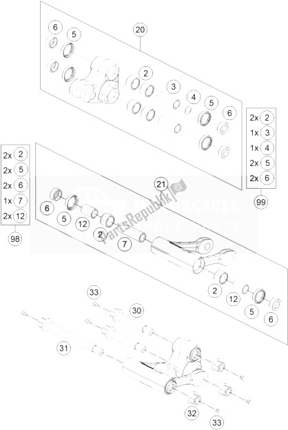 All parts for the Pro Lever Linking of the KTM 690 Duke R ABS Australia 2014