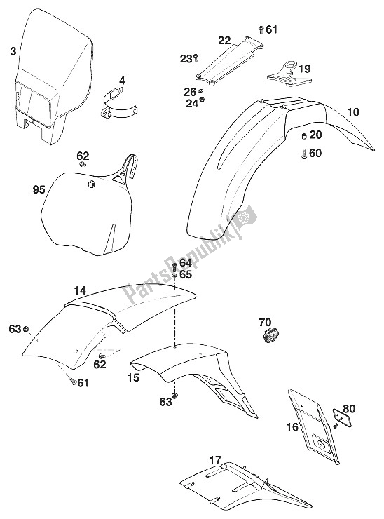 All parts for the Fenders 250/300/360 '97 of the KTM 250 SX M O USA 1997