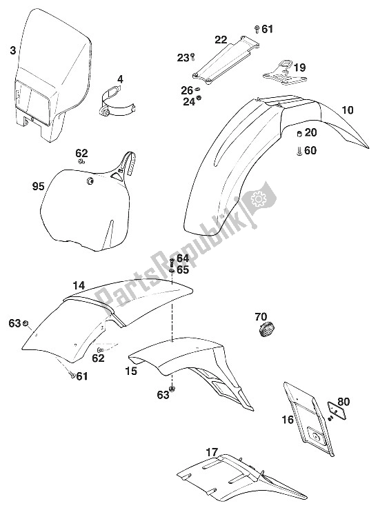 All parts for the Fenders 250/300/360 '97 of the KTM 300 EXC M O Europe 1997