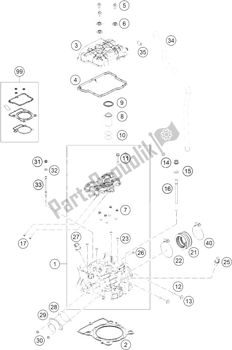 All parts for the Cylinder Head of the KTM 250 SX F Factory Edition USA 2015