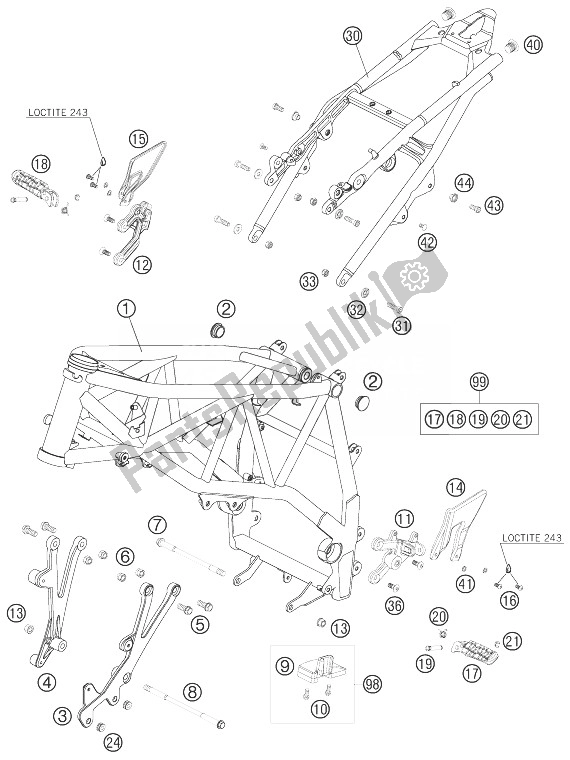 Alle onderdelen voor de Frame, Subframe van de KTM 990 Super Duke R France 2007